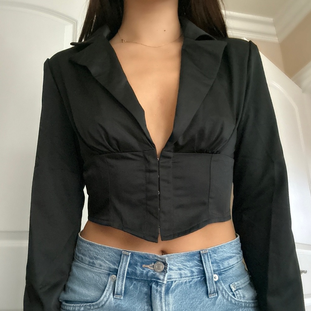black satin deep v neck blouse vintage